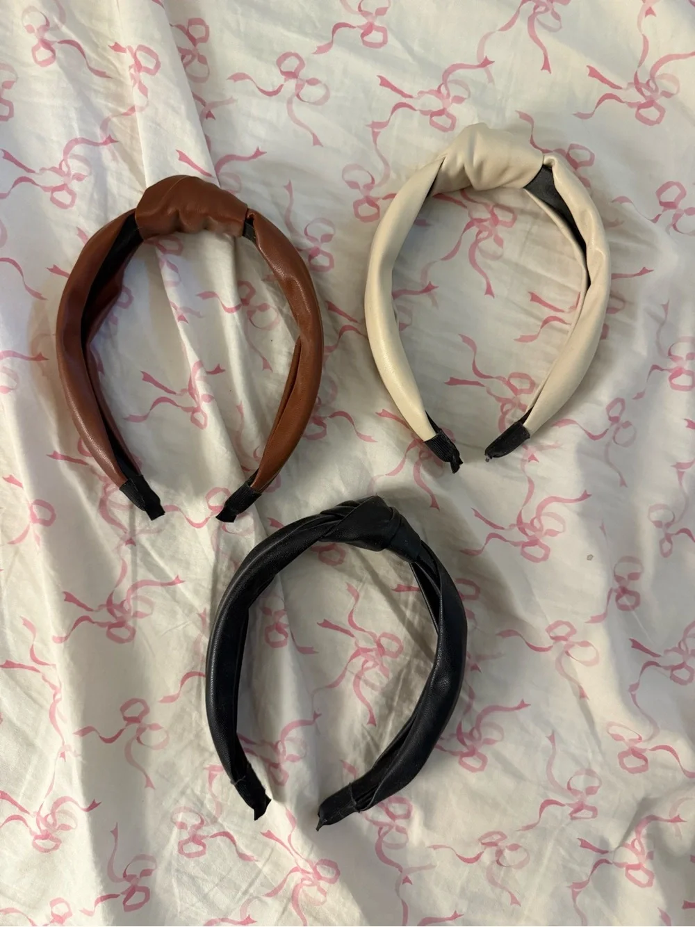 Classic Knotted Faux Leather Headband - Black, Brown, Cream